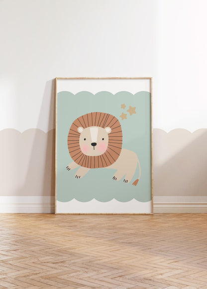 Safari Lion Nursery Print: Sage Green Boho Wall Art