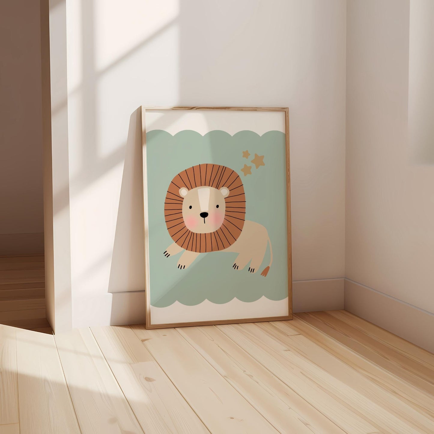 Safari Lion Nursery Print: Sage Green Boho Wall Art