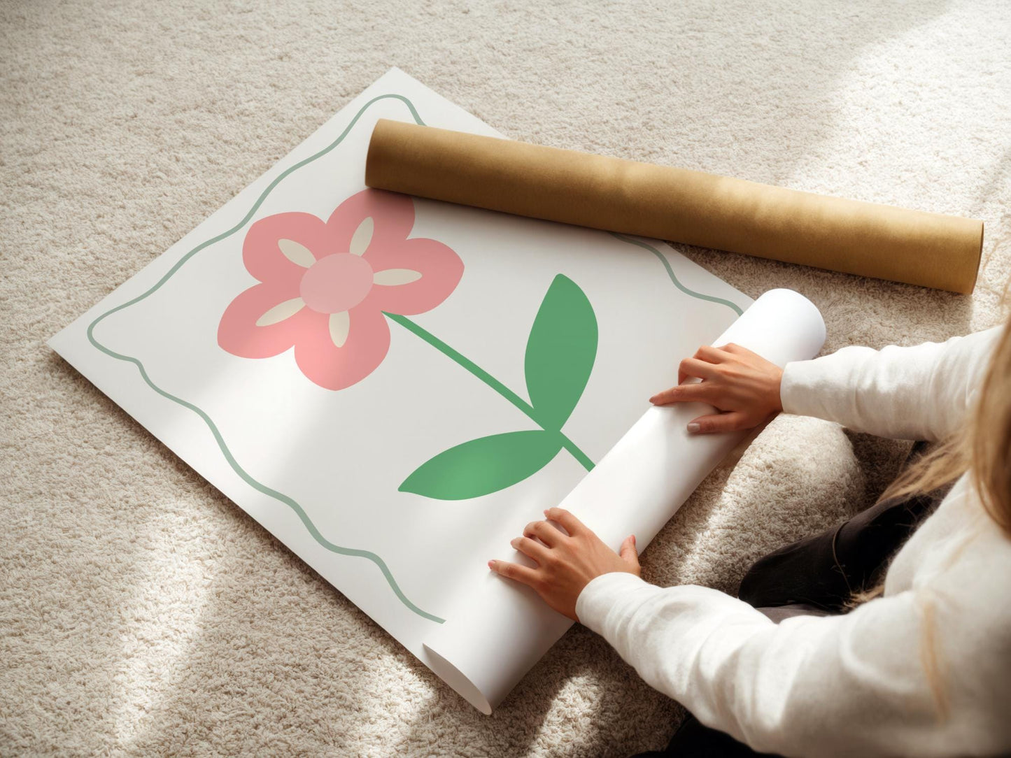 girls pretty pink flower wall print for bedroom or nursery ( print only )
