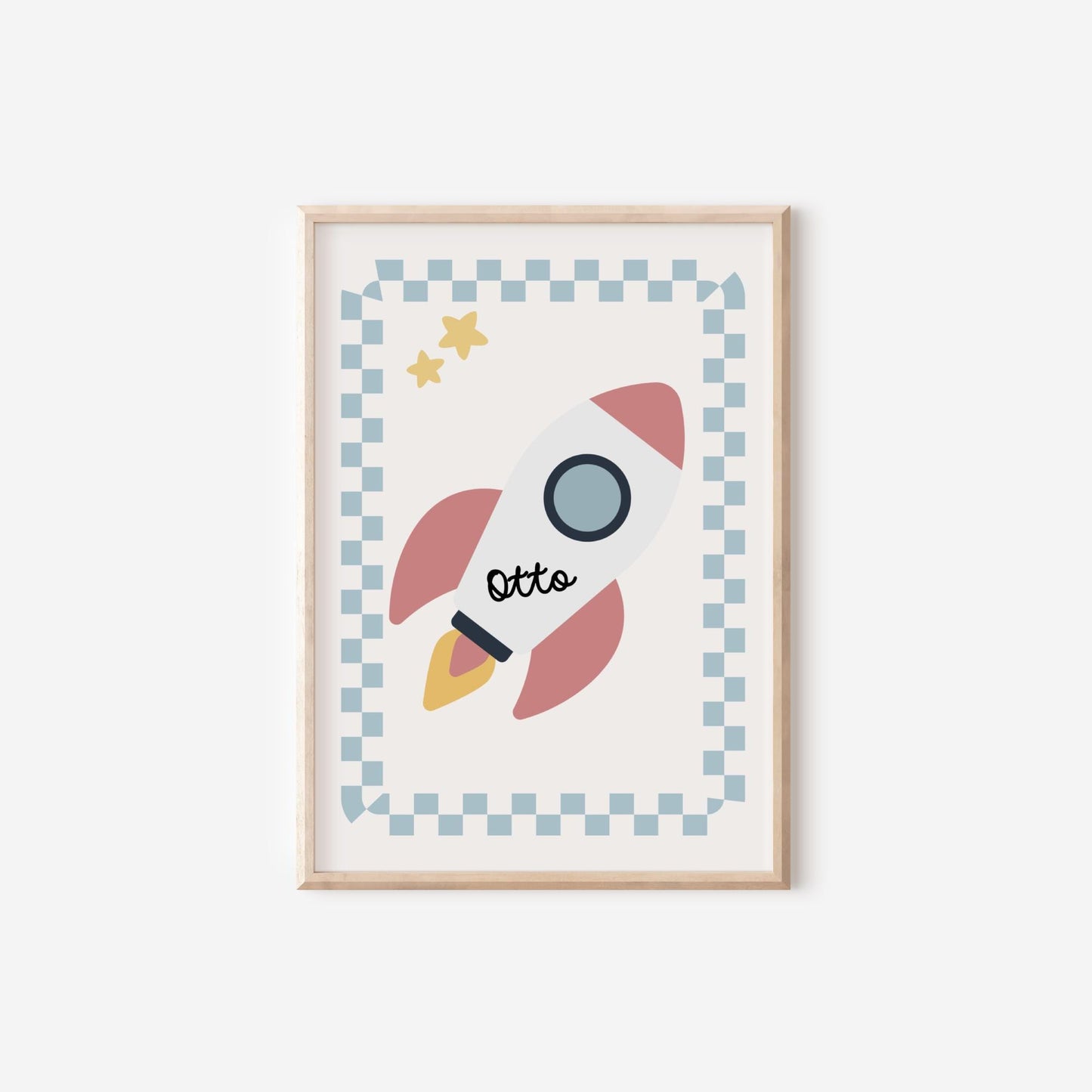 personalised boho space wall print for boys bedroom, nursery or playroom