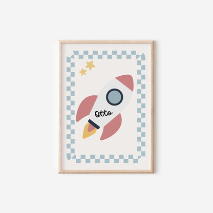 personalised boho space wall print for boys bedroom, nursery or playroom