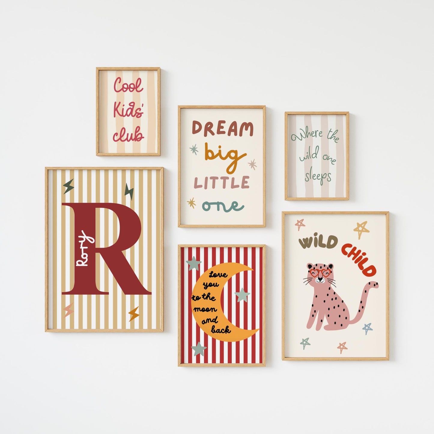 personalised scandi style childrens wall print set for bedroom, nursery or playroom