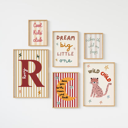 personalised scandi style childrens wall print set for bedroom, nursery or playroom