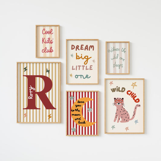 personalised scandi style childrens wall print set for bedroom, nursery or playroom