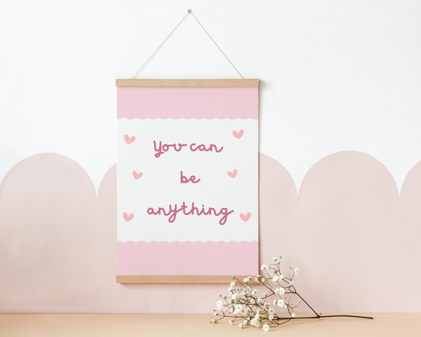 Girls Affirmation Print: Pink Scallop Heart Nursery Decor
