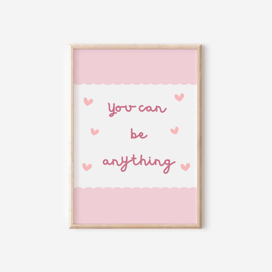 Girls Affirmation Print: Pink Scallop Heart Nursery Decor