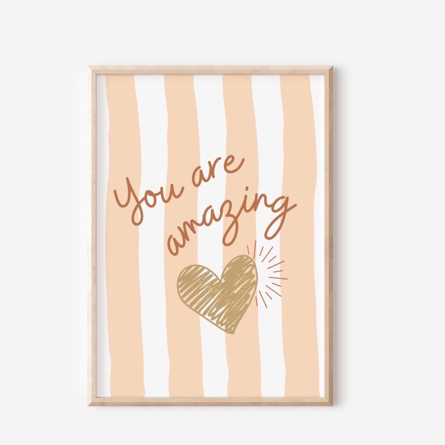 girls affirmation peach striped heart print for bedroom, nursery or playroom