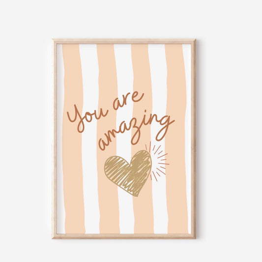 girls affirmation peach striped heart print for bedroom, nursery or playroom