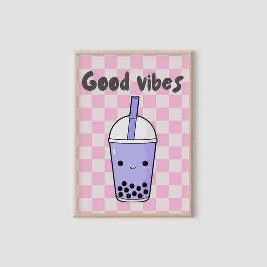 personalised girls retro wall print set for childrens bedroom or playroom, bubble tea art