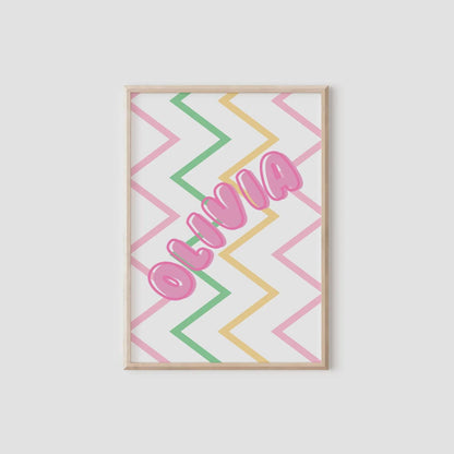 personalised girls retro wall print set for childrens bedroom or playroom, bubble tea art
