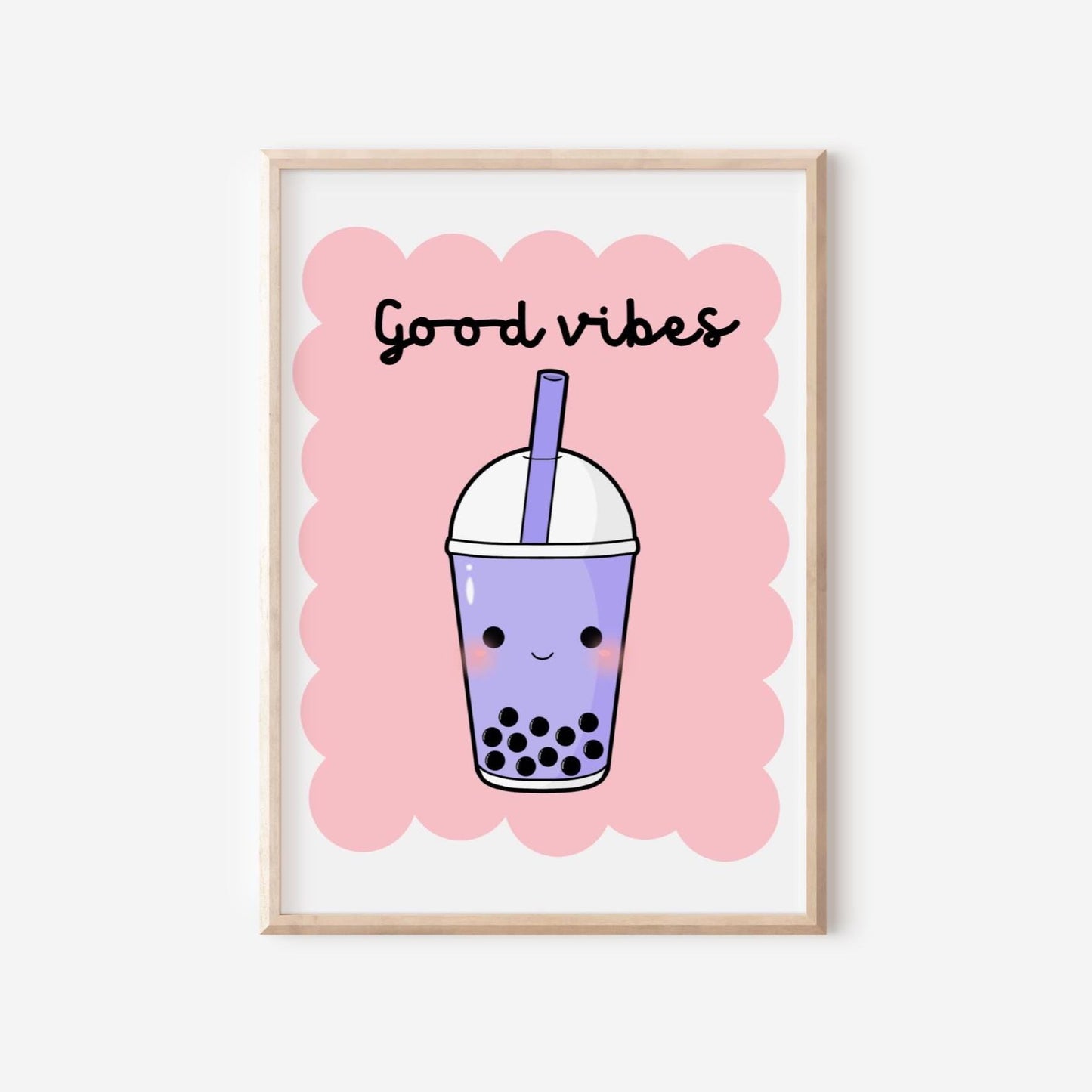 Good Vibes Retro Wall Art Print: Boba Tea, Tween Girl Decor