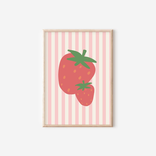 pretty strawberry pink striped wall print set for girls bedroom or nursery