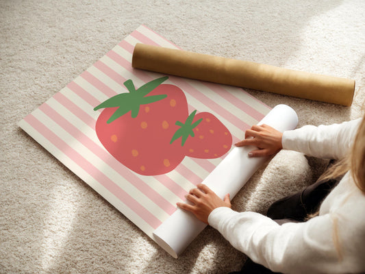 pretty strawberry pink striped wall print set for girls bedroom or nursery