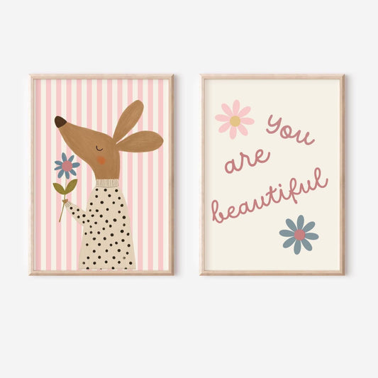 you are beautiful cute floral animal print set for girls nursery, bedroom or playroom