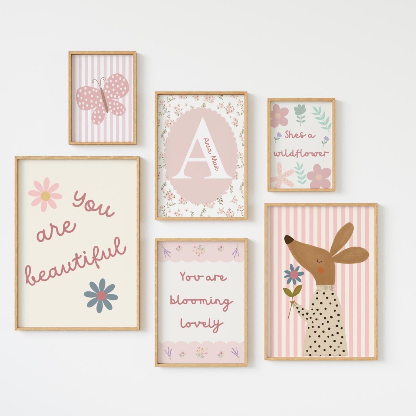 Personalised Girls Room Prints: Pink Affirmation Quote Gallery Wall Art