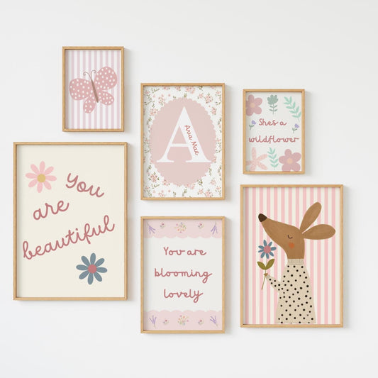 Personalised Girls Room Prints: Pink Affirmation Quote Gallery Wall Art