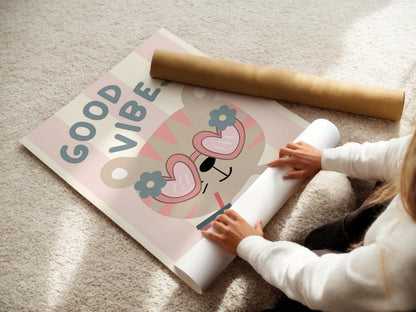 Retro Tiger Bubble Tea Print: Good Vibes Nursery Wall Art