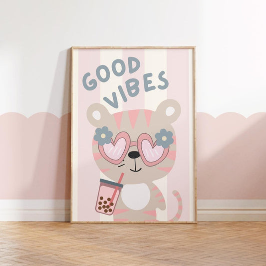 Retro Tiger Bubble Tea Print: Good Vibes Nursery Wall Art