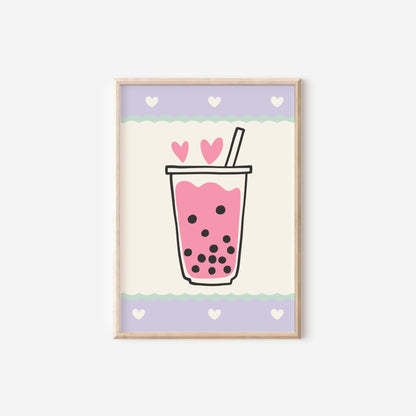 Good vibes girls bubble tea reto personalised name print set for a childrens bedroom