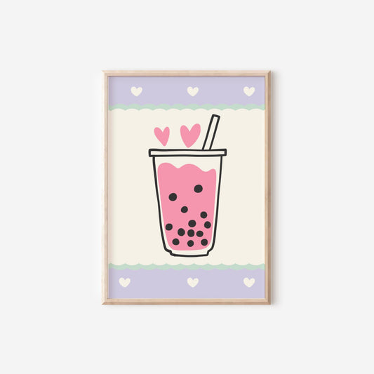 Good vibes girls bubble tea reto personalised name print set for a childrens bedroom
