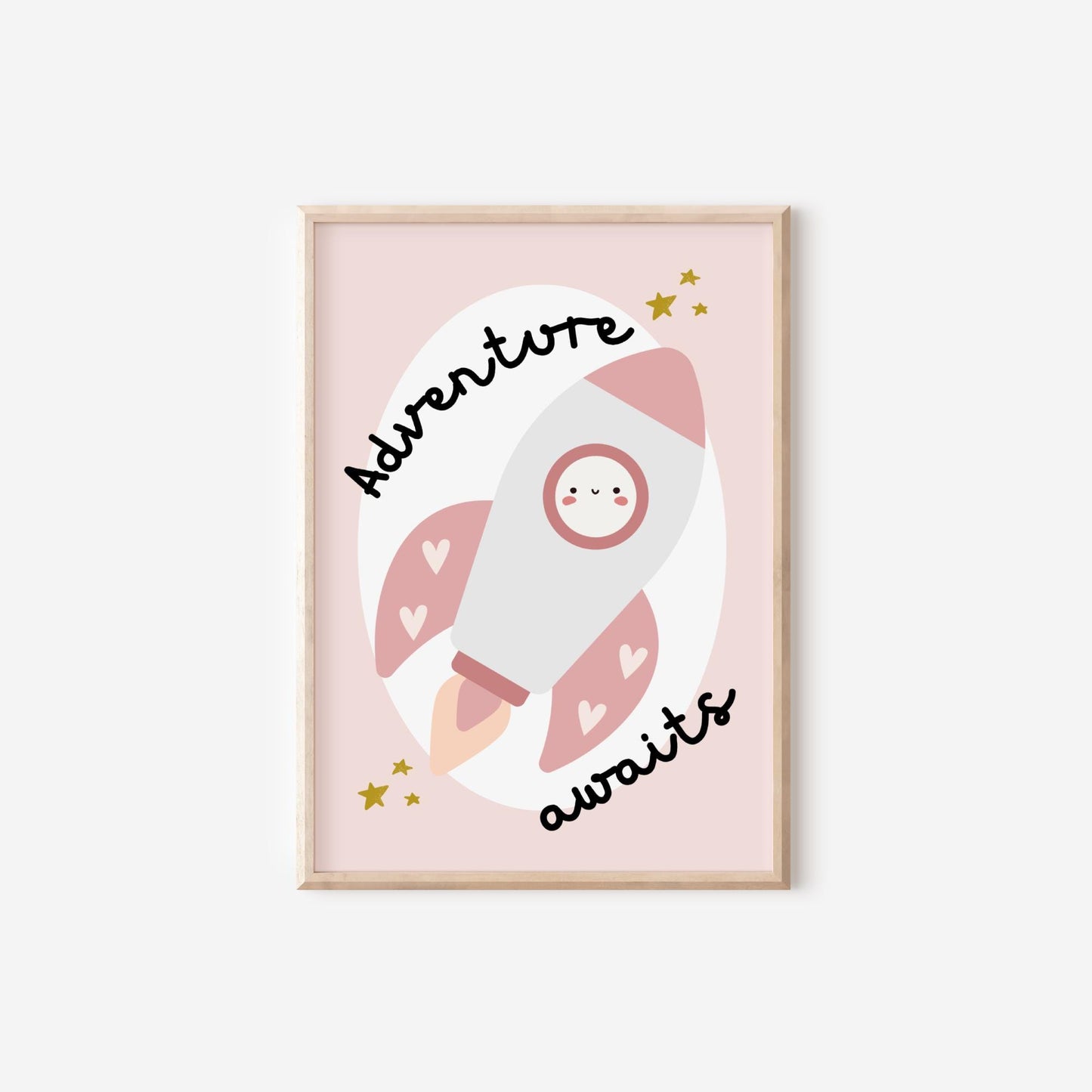 adventure awaits rocket space wall print for girl or boys bedroom, nursery or playroom