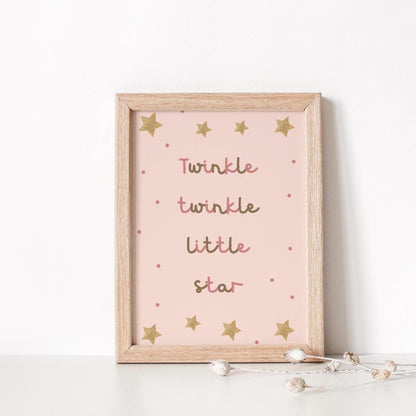 childrens scandi nursery wall print, twinkle twinkle little star poster for bedroom or playroom