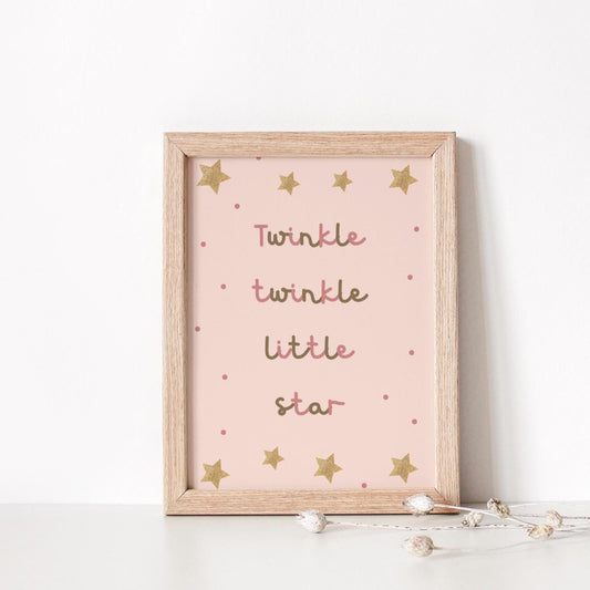 childrens scandi nursery wall print, twinkle twinkle little star poster for bedroom or playroom