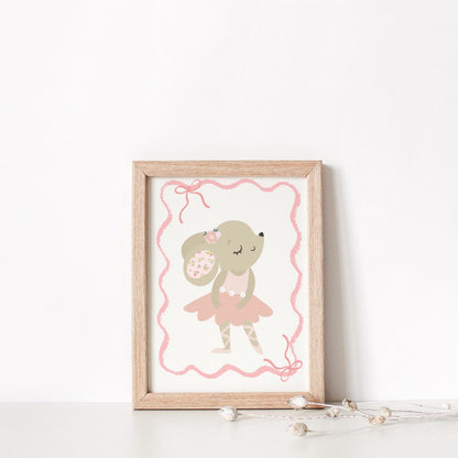 bunny ballerina print, dance wall art, girls nursery, childrens room, pink wall decor, baby girl wall print