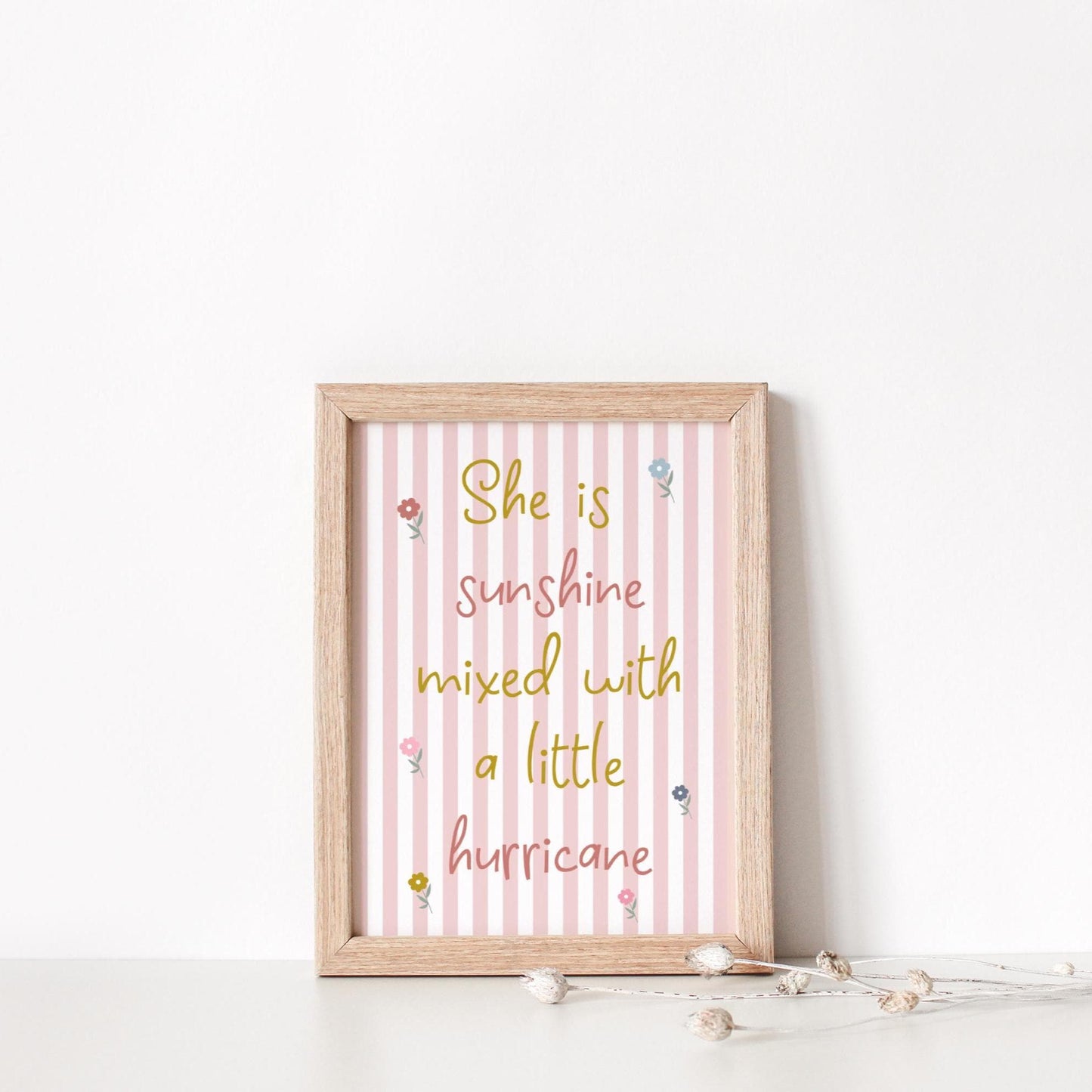 She is sunshine mixed with a little hurricane pink striped wall print for girls bedroom, nursery or playroom