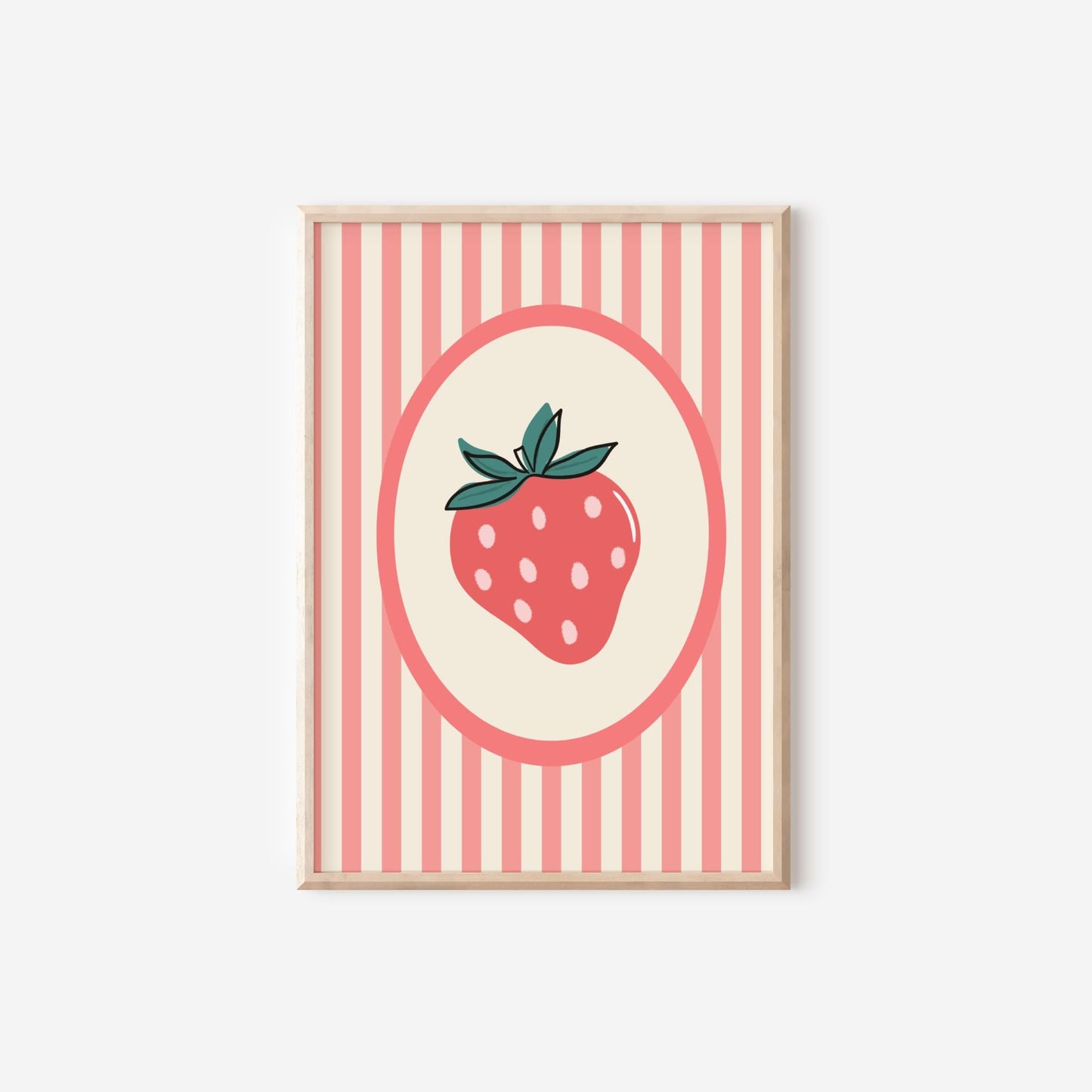 girls strawberry themed personalised name wall print set for bedroom or nursery