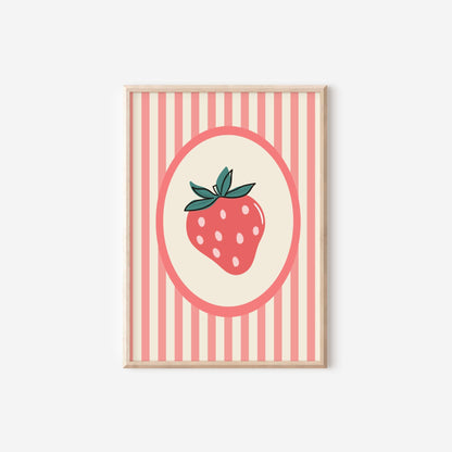 girls strawberry themed personalised name wall print set for bedroom or nursery