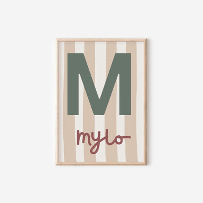 childrens neutral initial and name neutral wall print for bedroom, nursery or playroom