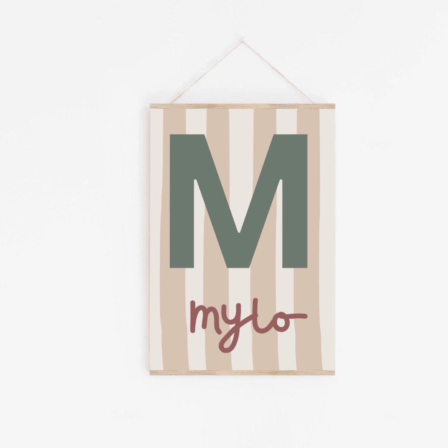 childrens neutral initial and name neutral wall print for bedroom, nursery or playroom