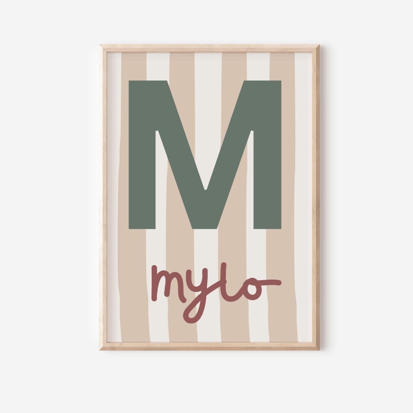 childrens neutral initial and name neutral wall print for bedroom, nursery or playroom