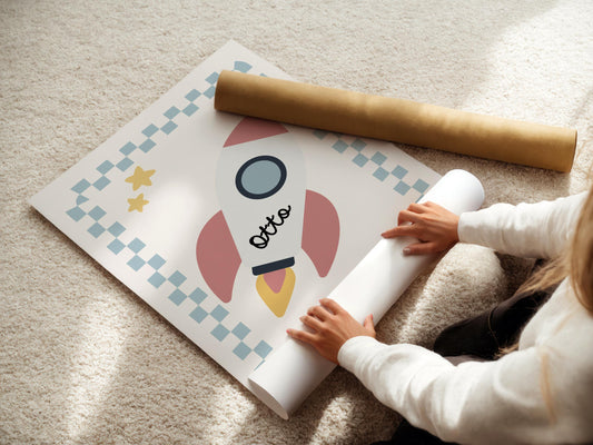 personalised boho space wall print for boys bedroom, nursery or playroom
