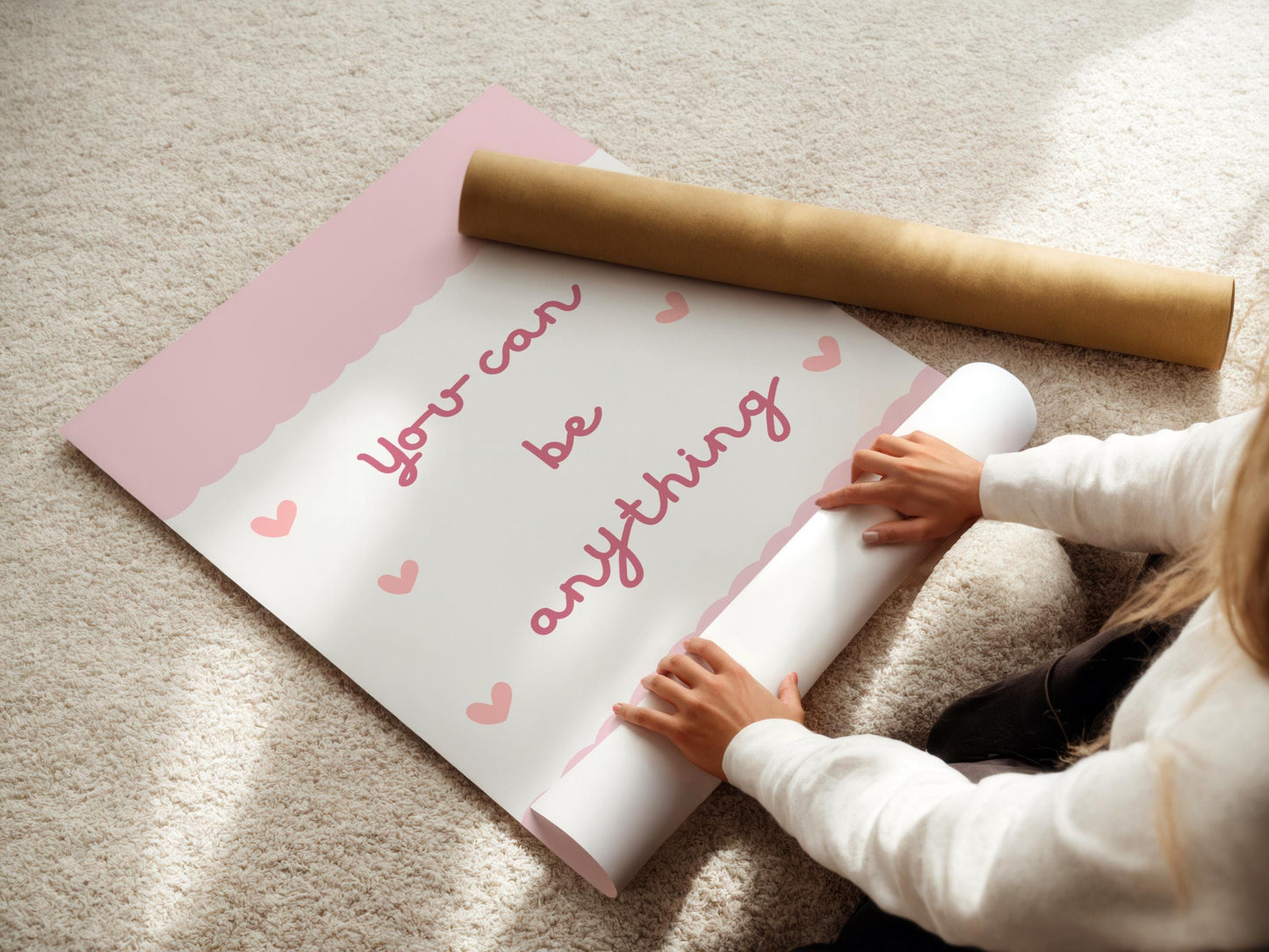 Girls Affirmation Print: Pink Scallop Heart Nursery Decor