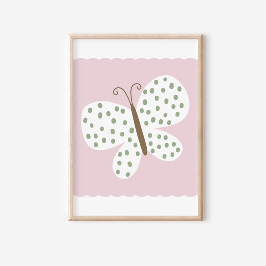 Pink Butterfly Wall Art – Boho Girls Bedroom Print – Soft Pink Nursery Decor (Unframed)