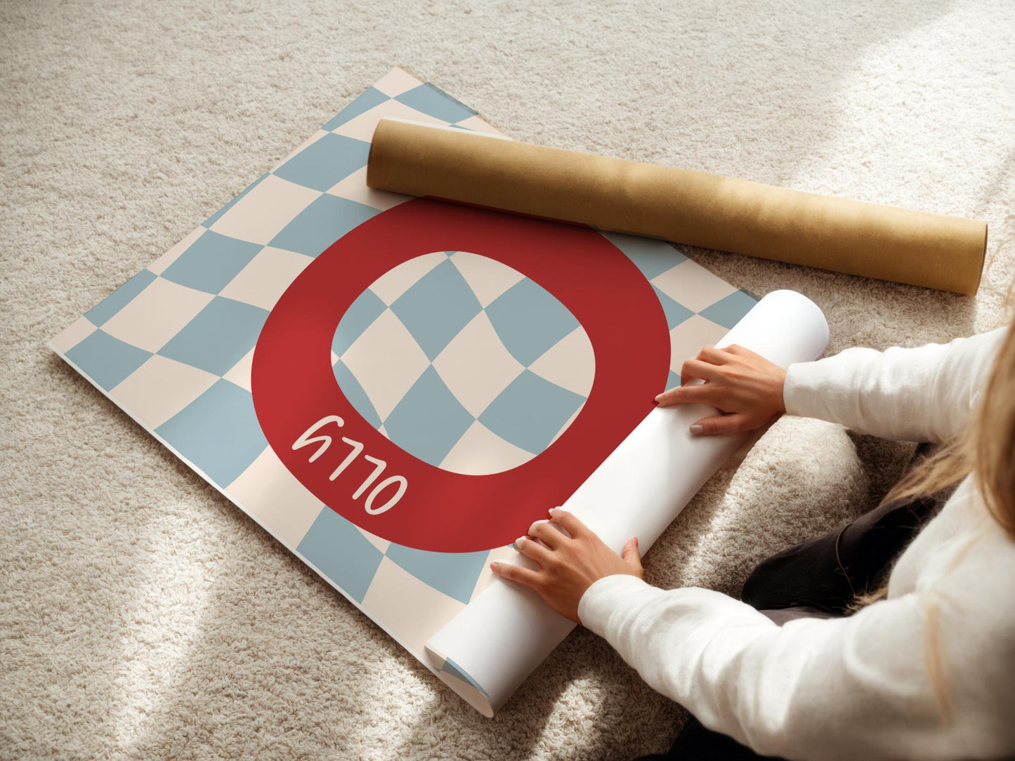 personalised initial wall print checkerboard retro style for childrens bedroom or nursery