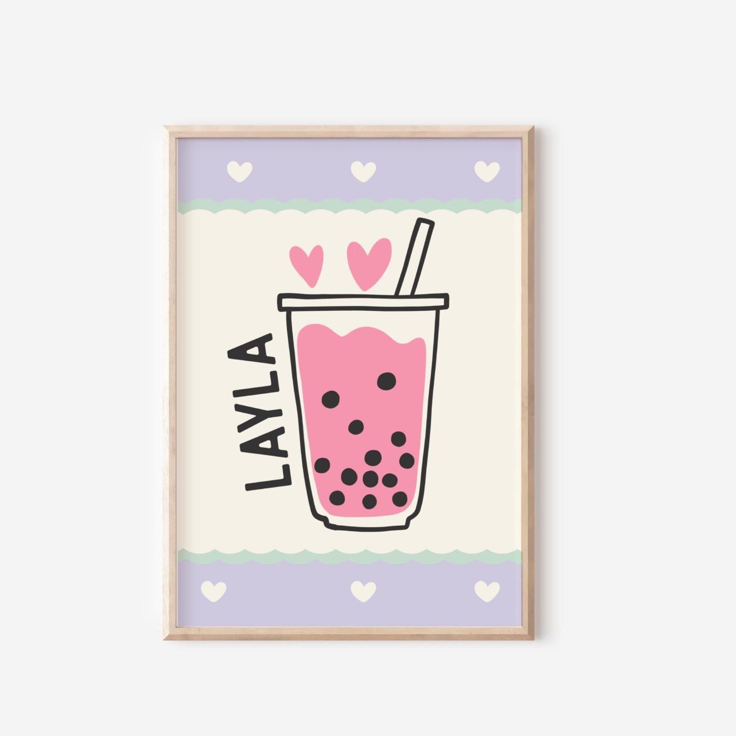 Personalized Bubble Tea Print: Retro Boho Wall Art for Girls
