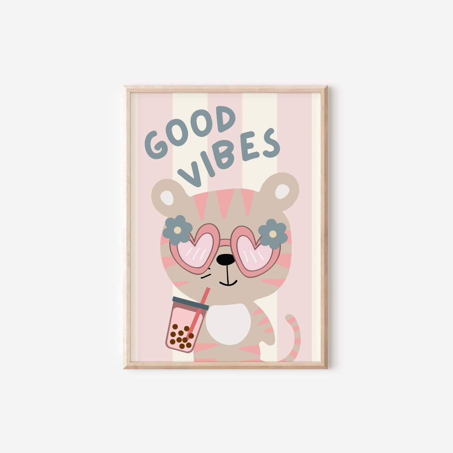 Retro Tiger Bubble Tea Print: Good Vibes Nursery Wall Art