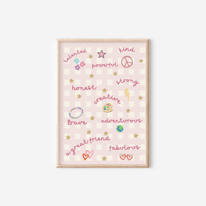 girls personalised affirmation pink print set of 3 for bedroom or nursery