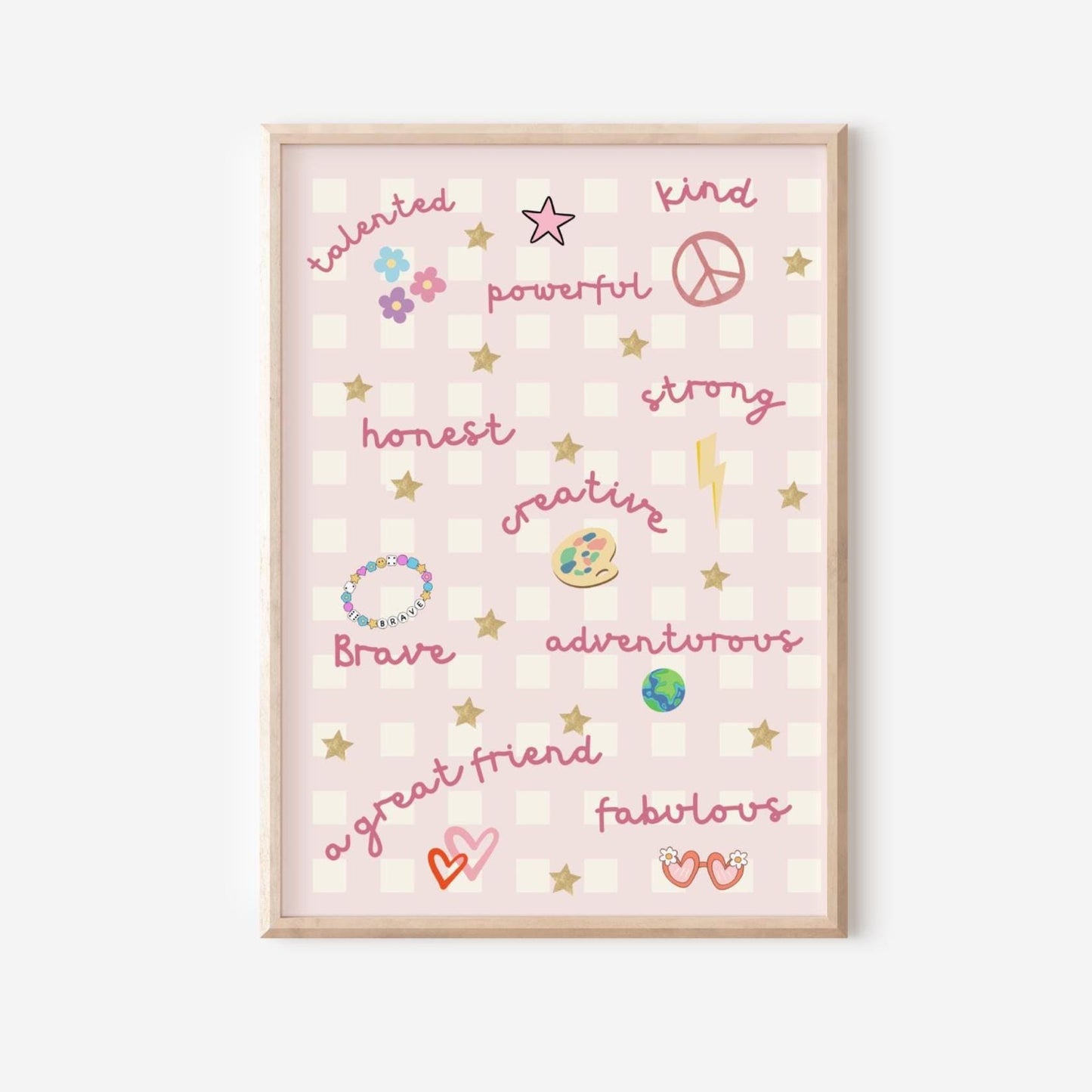 girls affirmation bright personalised wall print set for bedroom or nursery