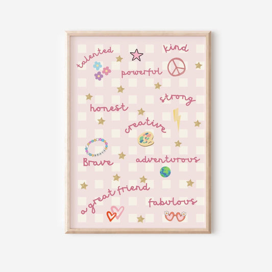 girls affirmation bright personalised wall print set for bedroom or nursery