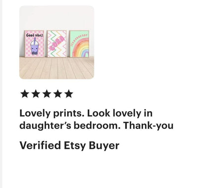 personalised girls retro wall print set for childrens bedroom or playroom, bubble tea art