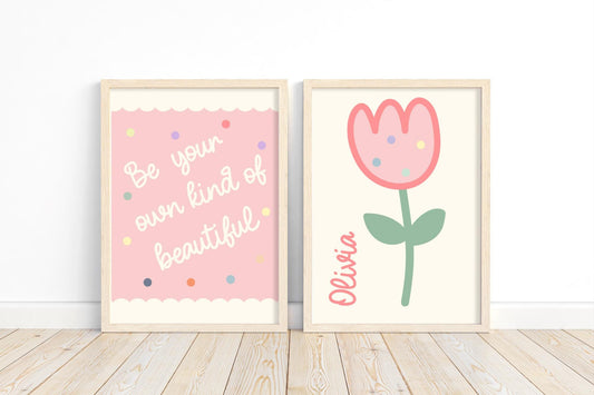 Personalized Girls' Affirmation Print Set: Tulip Nursery Decor