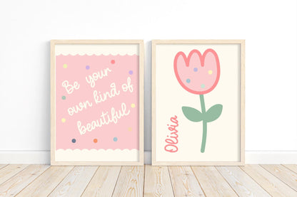 Personalised Girls' Affirmation Print Set: Tulip Nursery Decor
