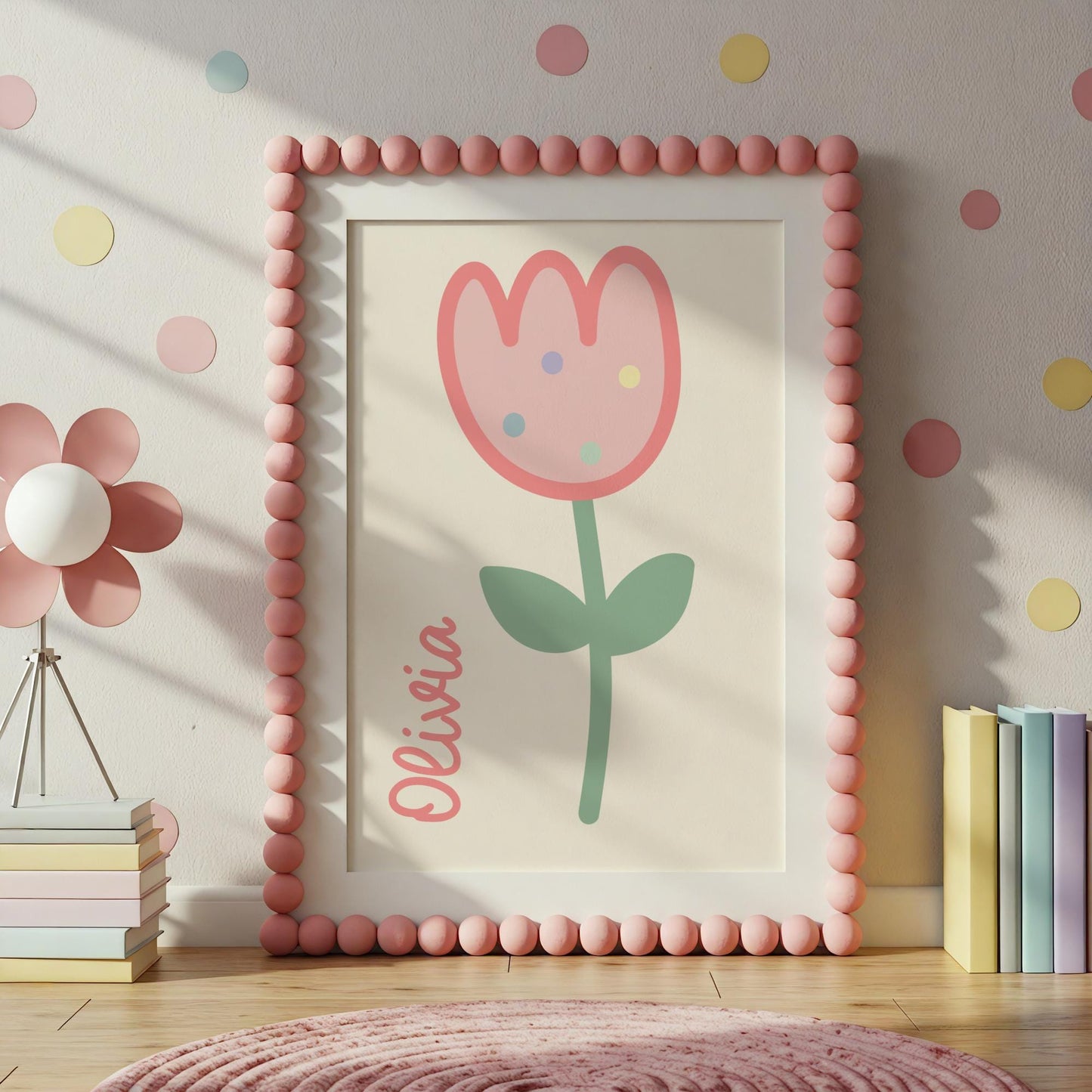 Personalised floral tulip print for girls bedroom, nursery or playroom