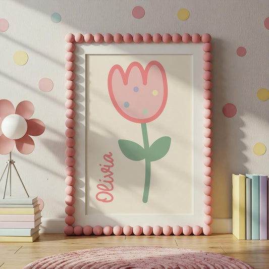 Personalised floral tulip print for girls bedroom, nursery or playroom