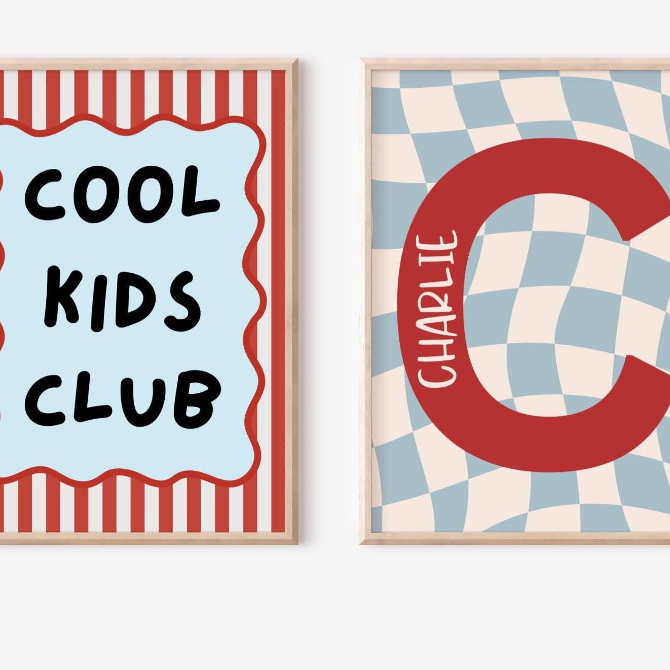 cool kids club and personalised checkered childrens wall print for bedroom or nursery
