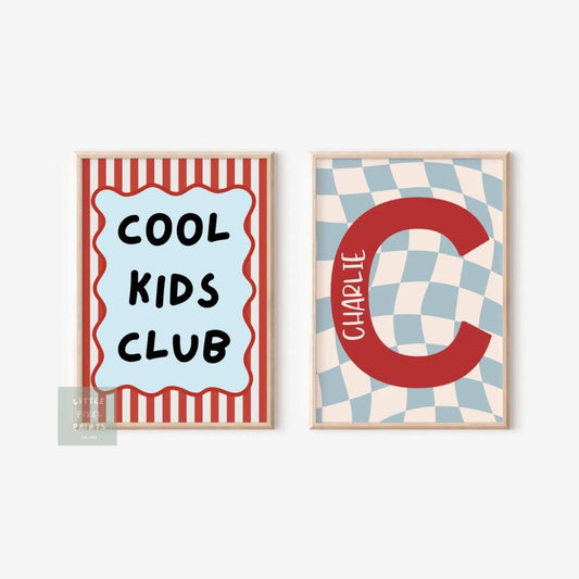 cool kids club and personalised checkered childrens wall print for bedroom or nursery